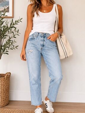 Levi’s 501 Button Fly Jeans W27 L30 Light Wash Distressed Straight Leg Denim